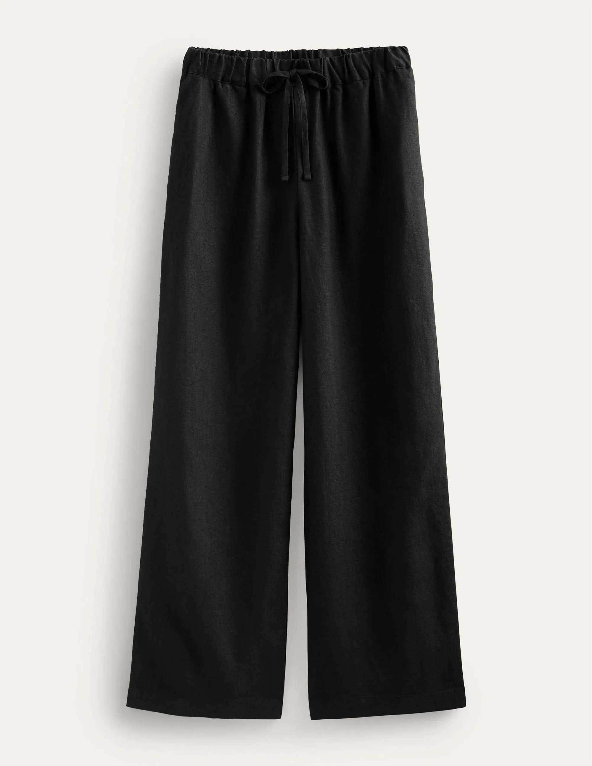 Relaxed Pull-on Linen Trousers-Black