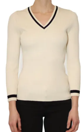 Rib Pullover with Contrast Color Tipping