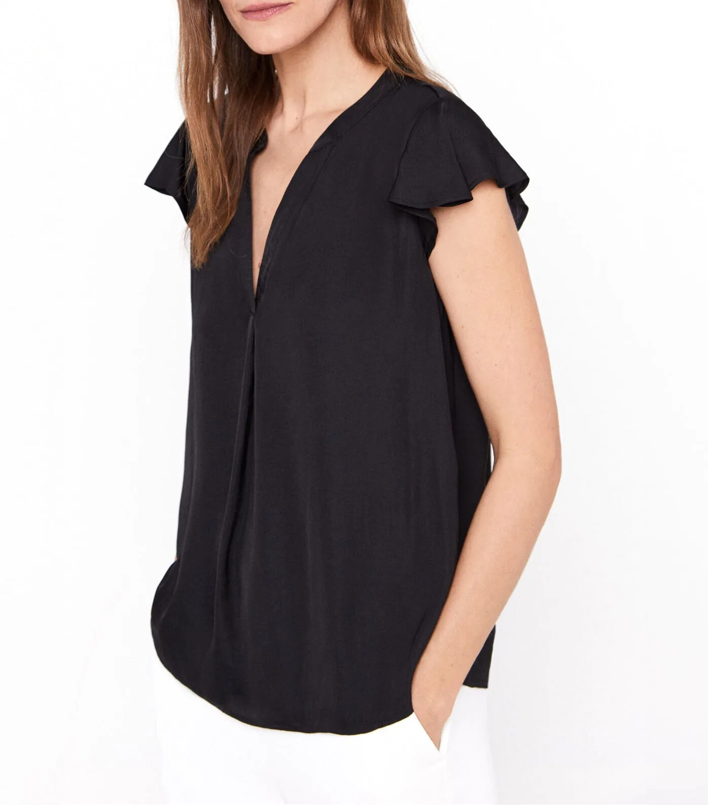 Ruffle Sleeve Blouse Black