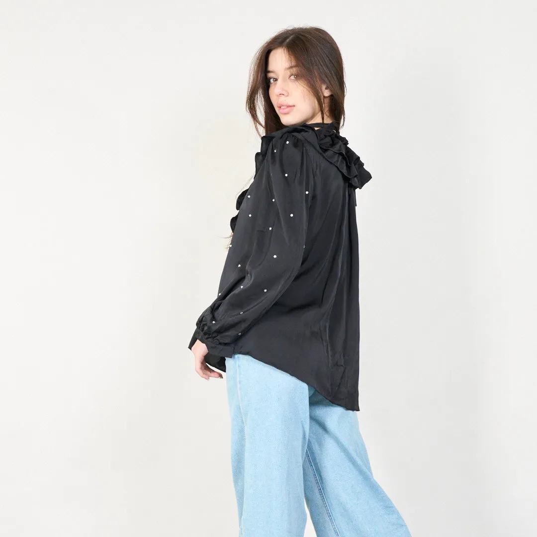 Ruffled pearl-embellished blouse wholesale