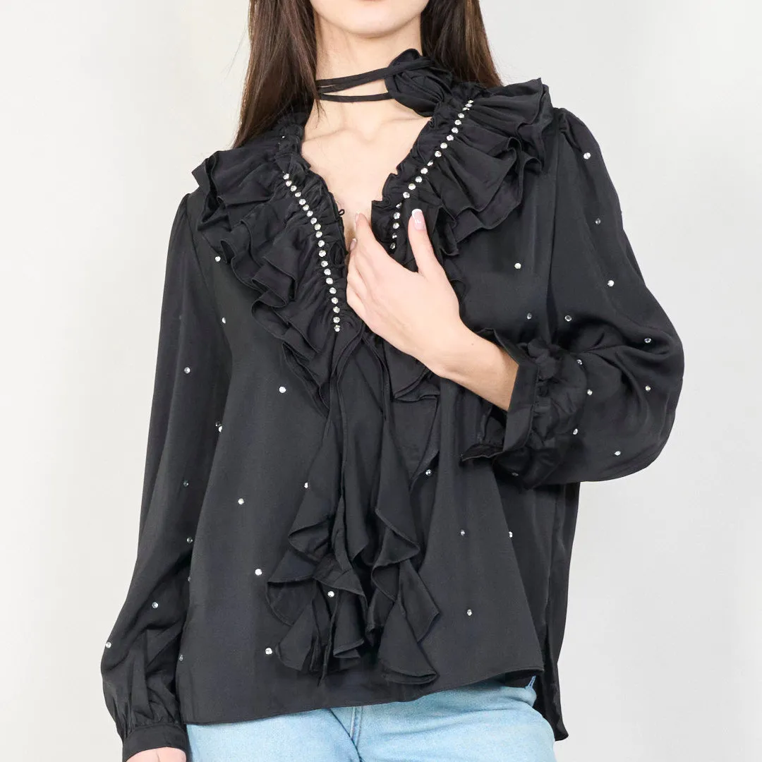 Ruffled pearl-embellished blouse wholesale