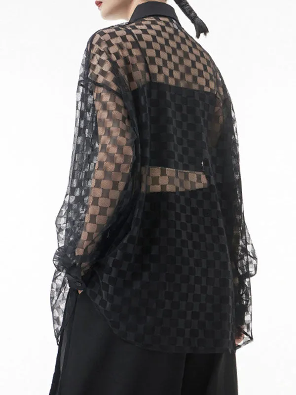 See-Through Long Sleeves Loose Lapel Blouses&Shirts Tops