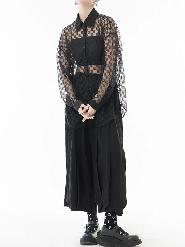 See-Through Long Sleeves Loose Lapel Blouses&Shirts Tops