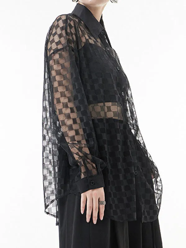 See-Through Long Sleeves Loose Lapel Blouses&Shirts Tops