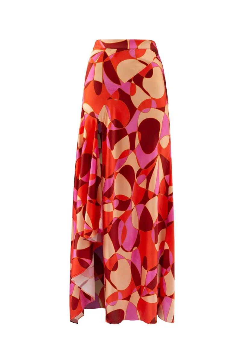 SERITA BIAS CUT MIDI SKIRT - Retro Print