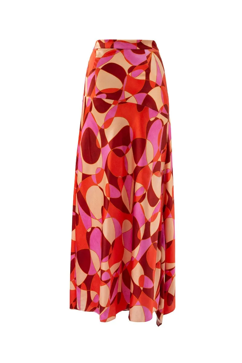 SERITA BIAS CUT MIDI SKIRT - Retro Print