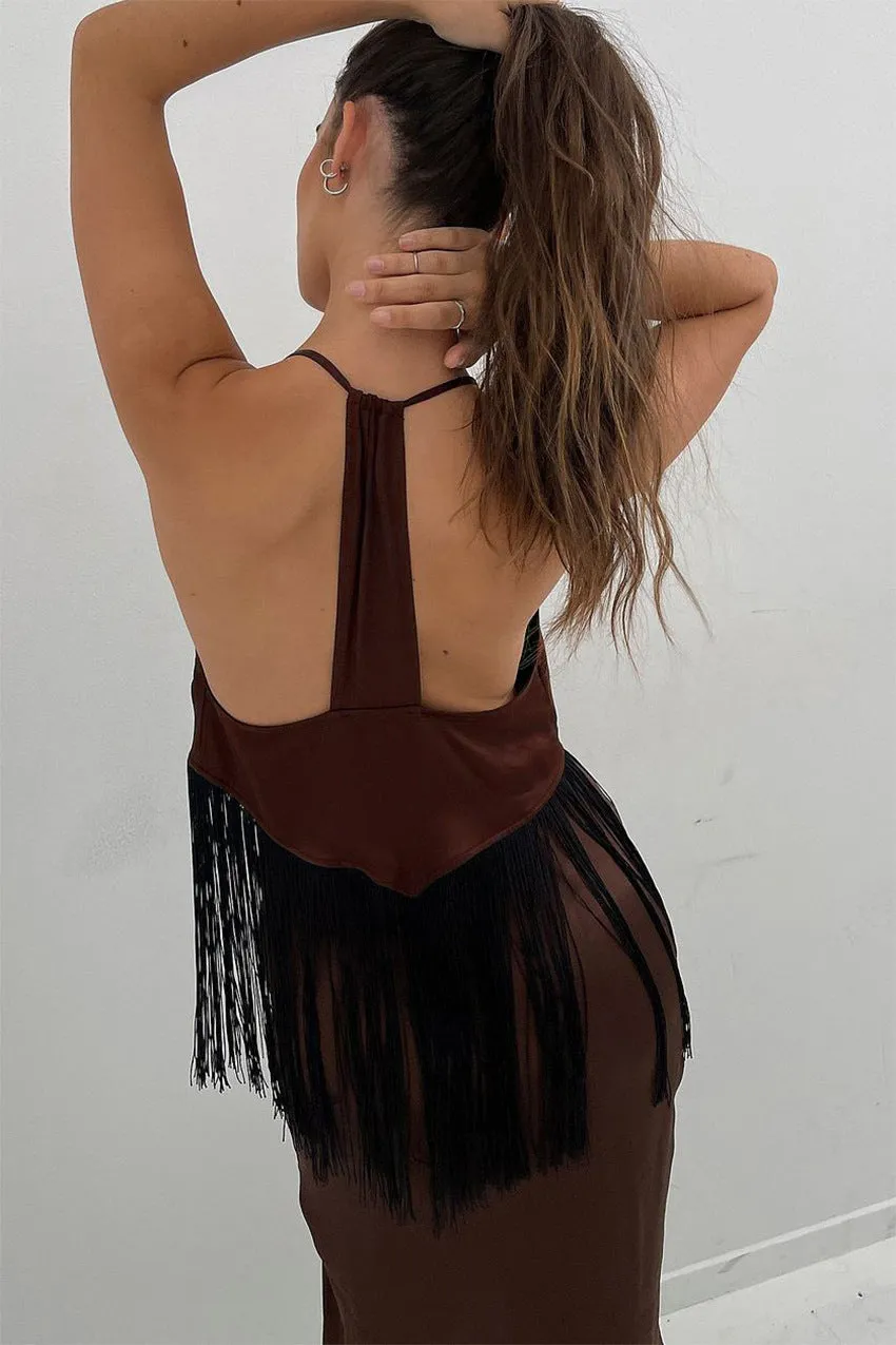 Sling Tassel Latin Swing Collar Backless Niche Stylish Tank Tops Wholesale Women'S Tops