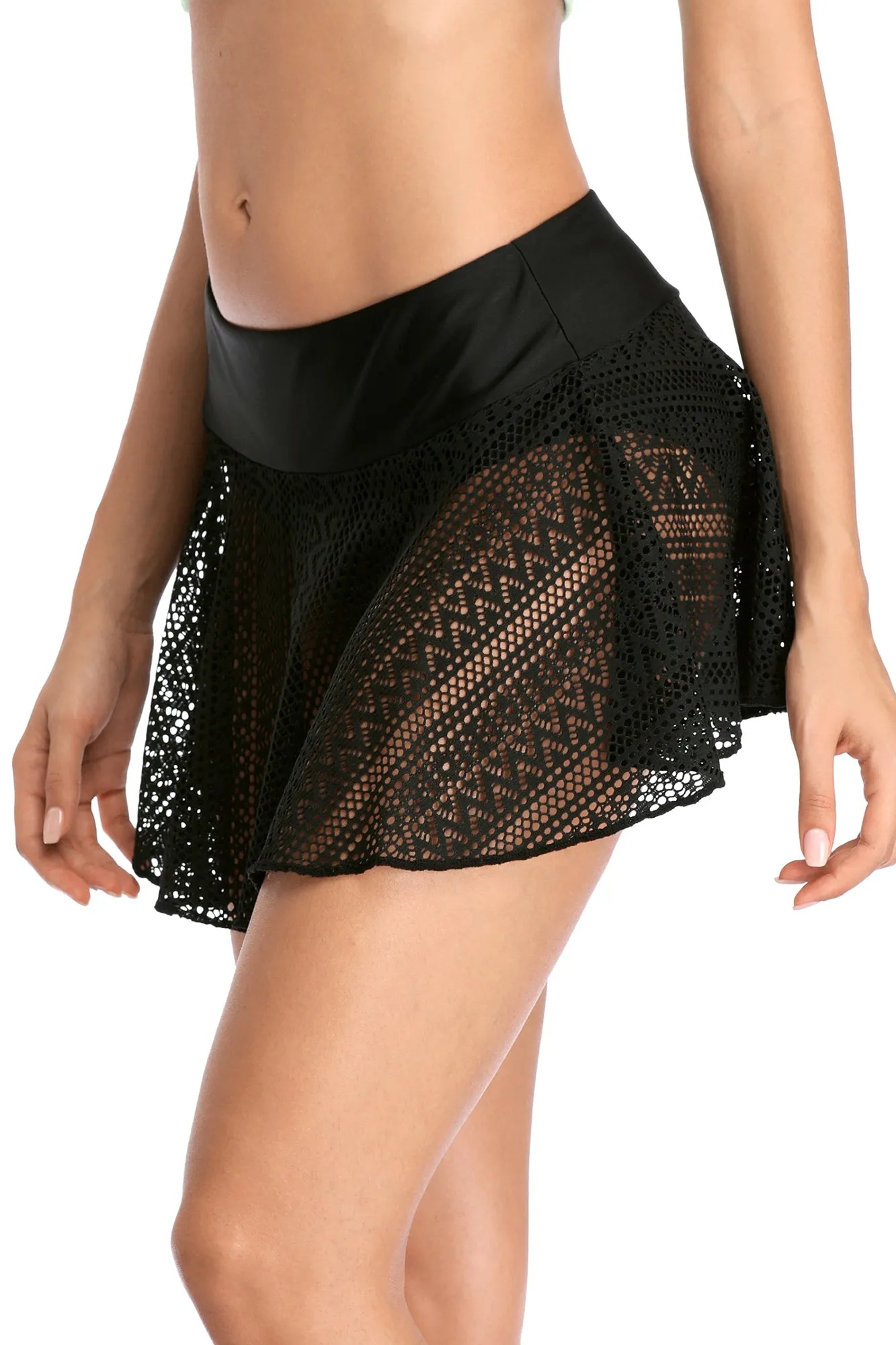 Solid Lace Hollow Out Swim Skirt