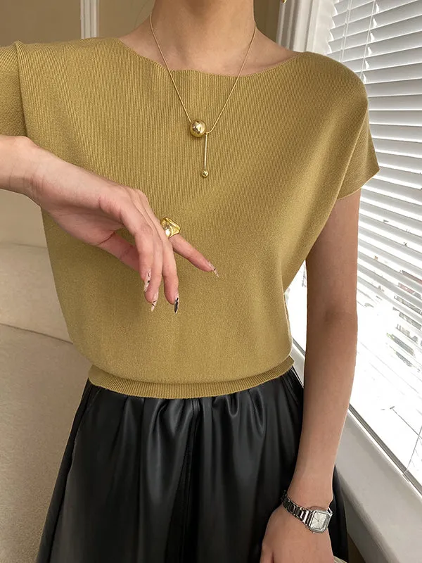 Stylish Loose Solid Color Boat Neck Knitwear Pullovers Tops