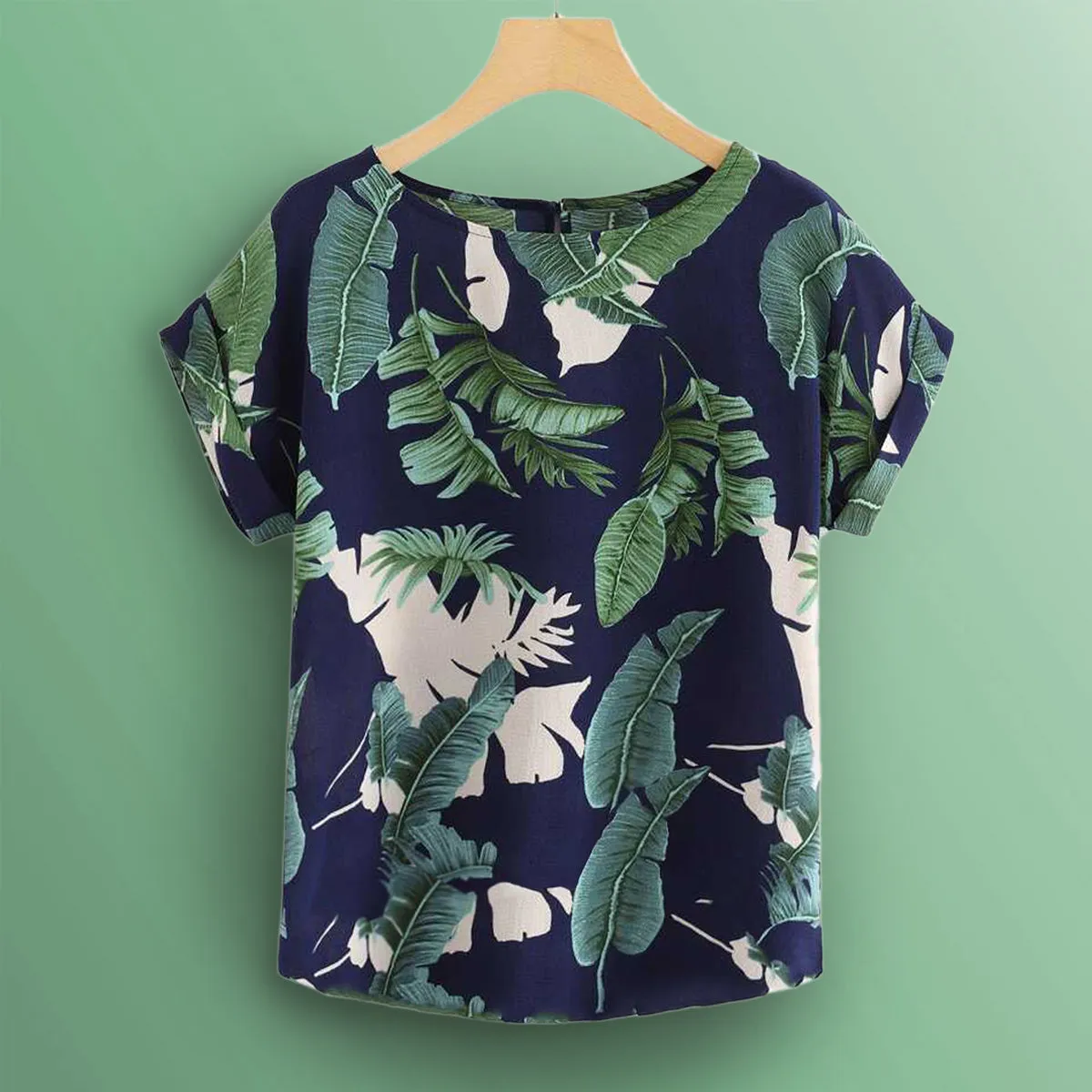 Stylish Navy Blue Leaf Tops For Women & Girls