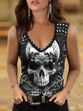 Stylish Skull Printed Tank Top