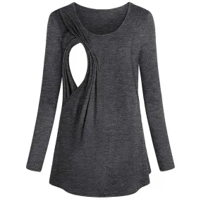 Stylish Solid Long-sleeve Maternity Nursing Top