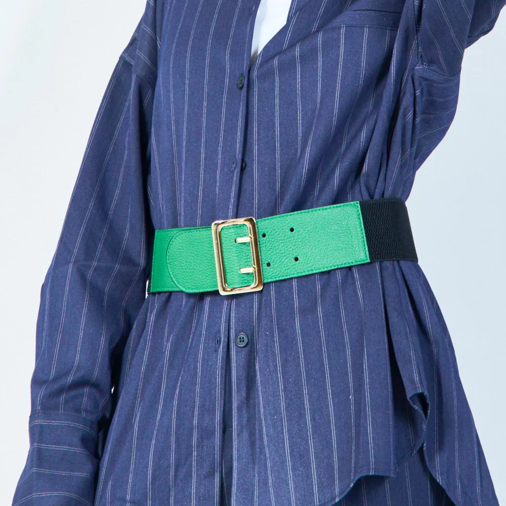 Stylish wide stretch belt with square buckle wholesale