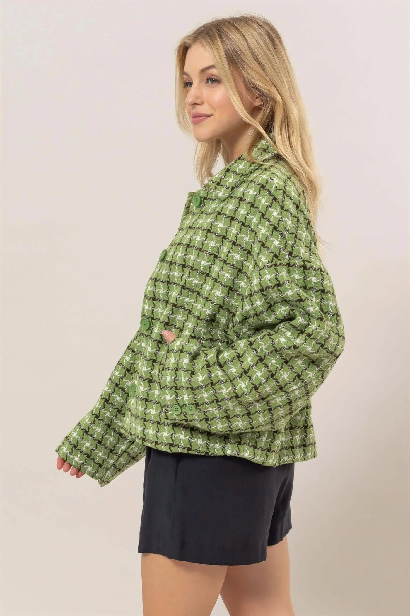 Tweed Plaid Collared Neck Jacket