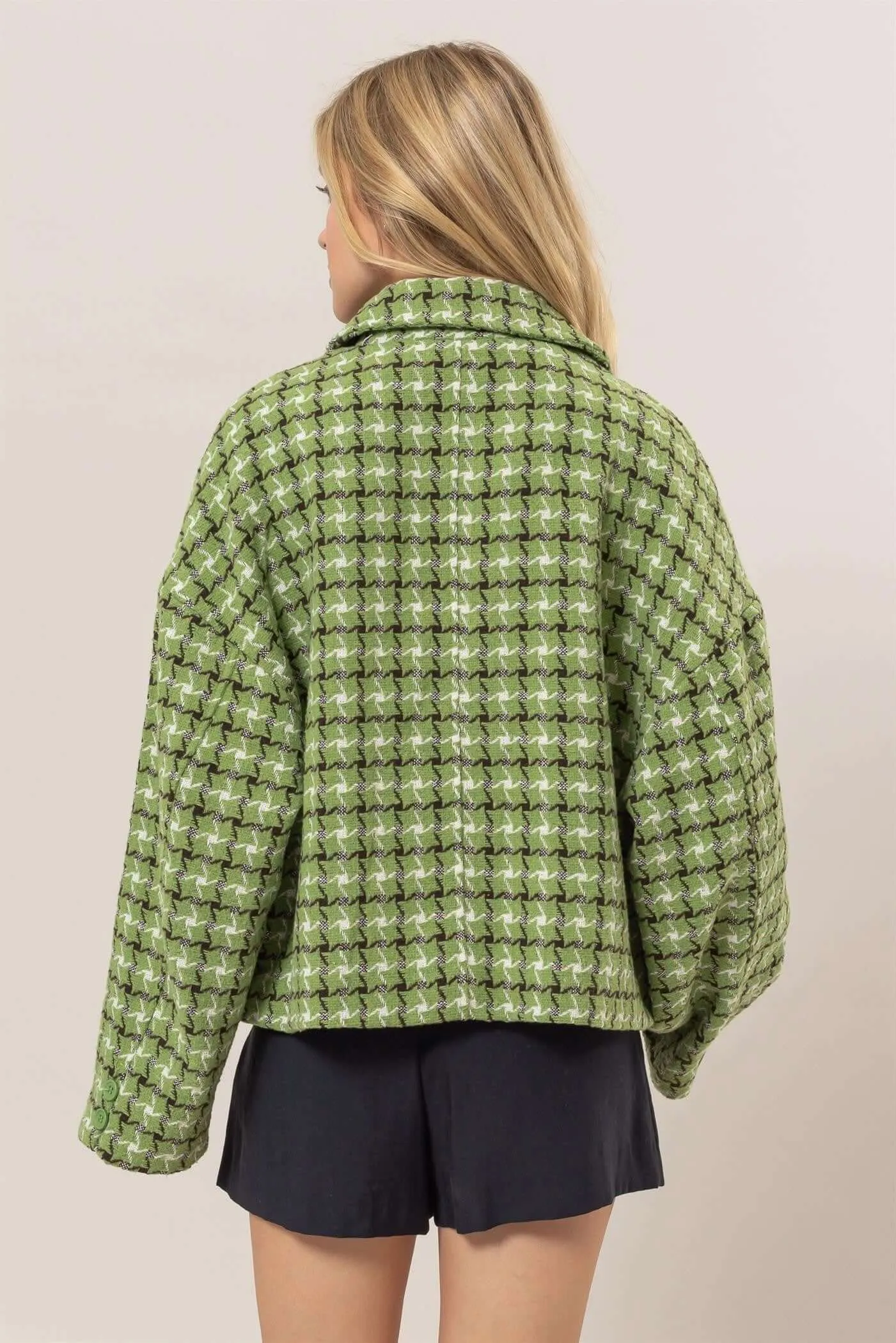 Tweed Plaid Collared Neck Jacket