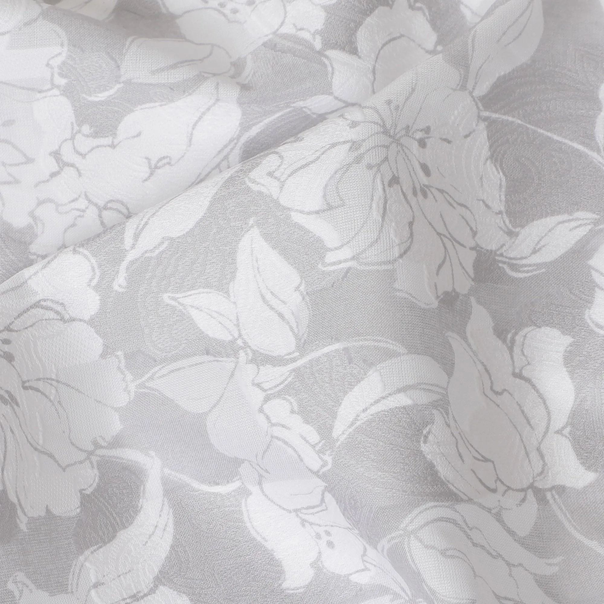 Uragiri Cotton Voile Fabric with Jacquard, 110 cm Width, White and Grey Floral Design-D19964