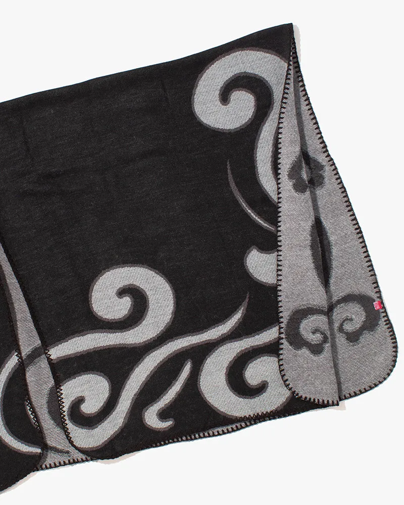 Wa-Modern Poncho, Black and Light Grey Swirl