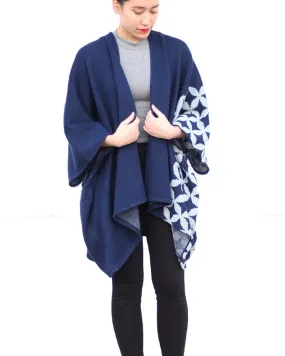 Wa-Modern Poncho, Navy with Shippou