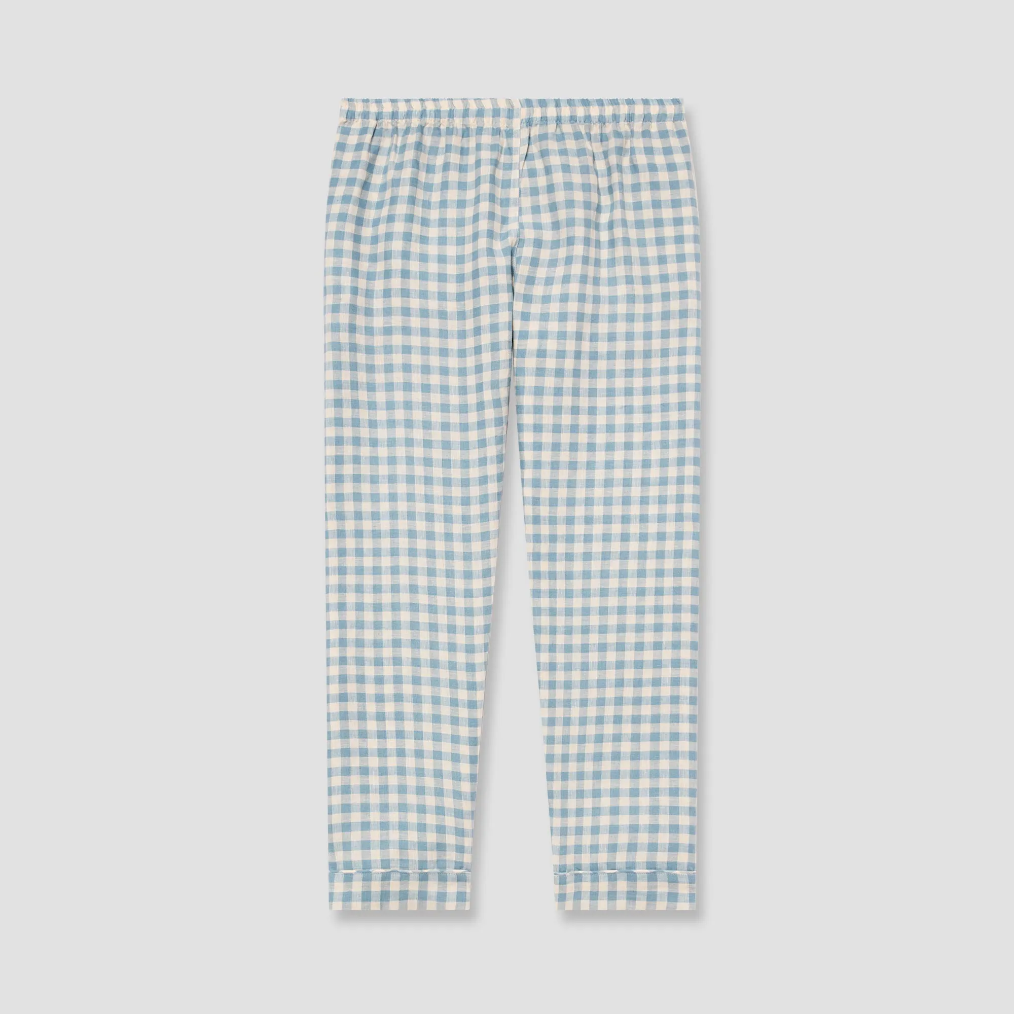 Warm Blue Gingham Linen Pyjama Trousers