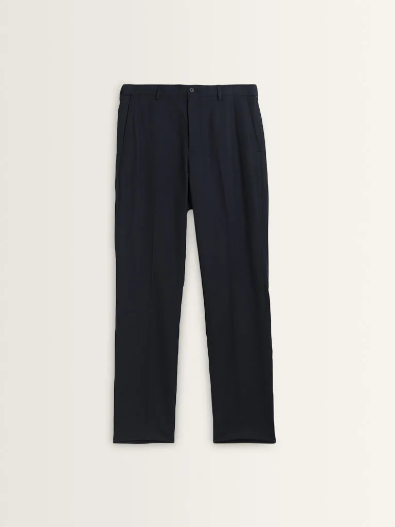 WES Formals Navy Relaxed-Fit Mid-Rise Trousers