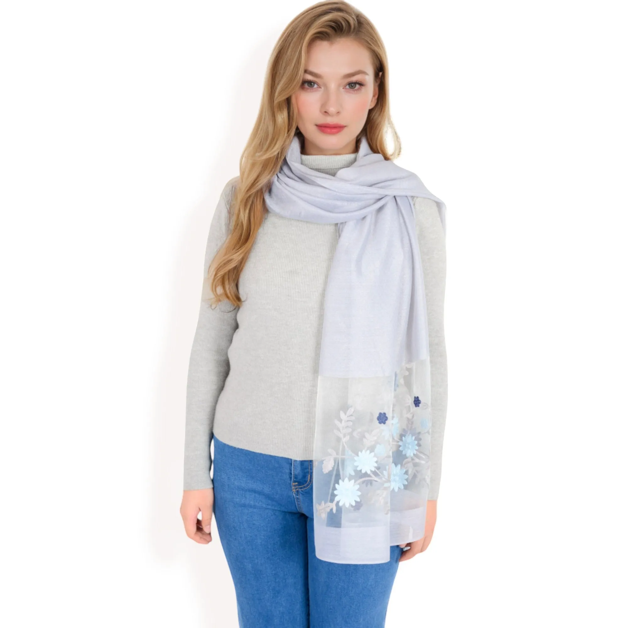 Women's Elegant Floral Scarf with Lightweight Textured Fabric Overlay for Sophisticated Style