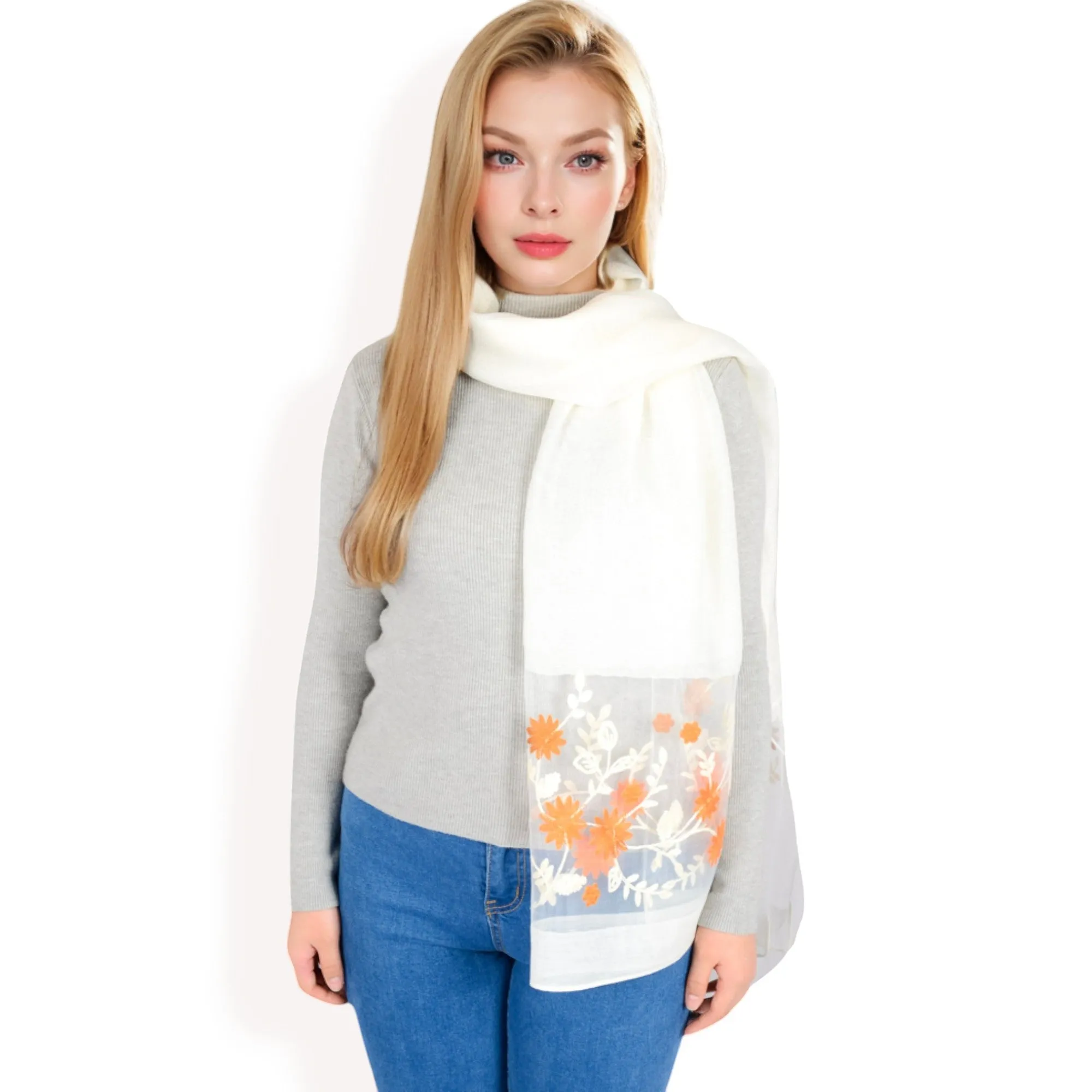 Women's Elegant Floral Scarf with Lightweight Textured Fabric Overlay for Sophisticated Style