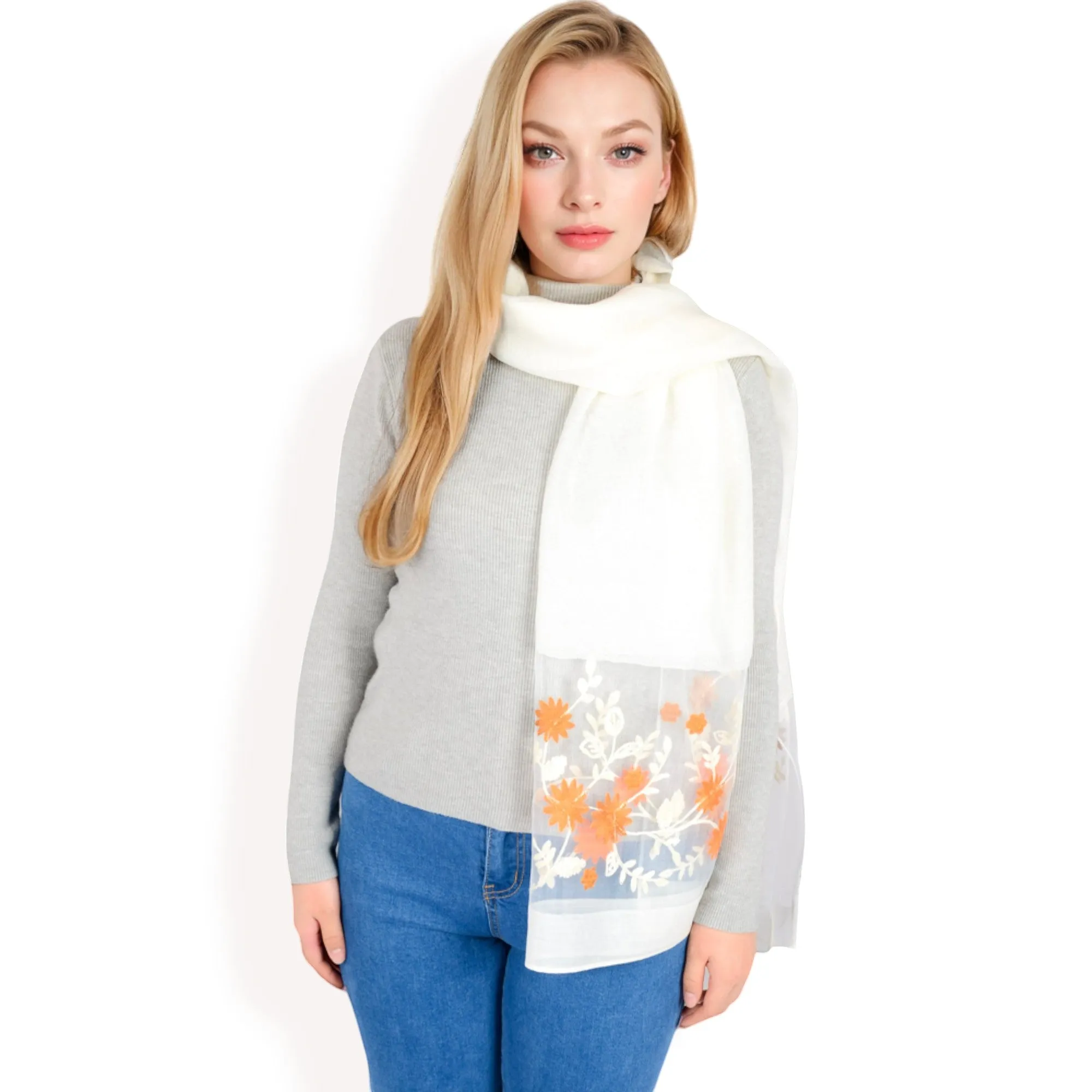 Women's Elegant Floral Scarf with Lightweight Textured Fabric Overlay for Sophisticated Style