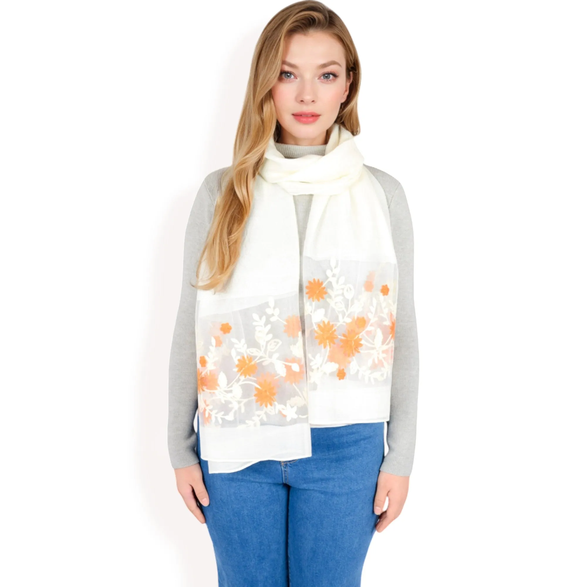 Women's Elegant Floral Scarf with Lightweight Textured Fabric Overlay for Sophisticated Style