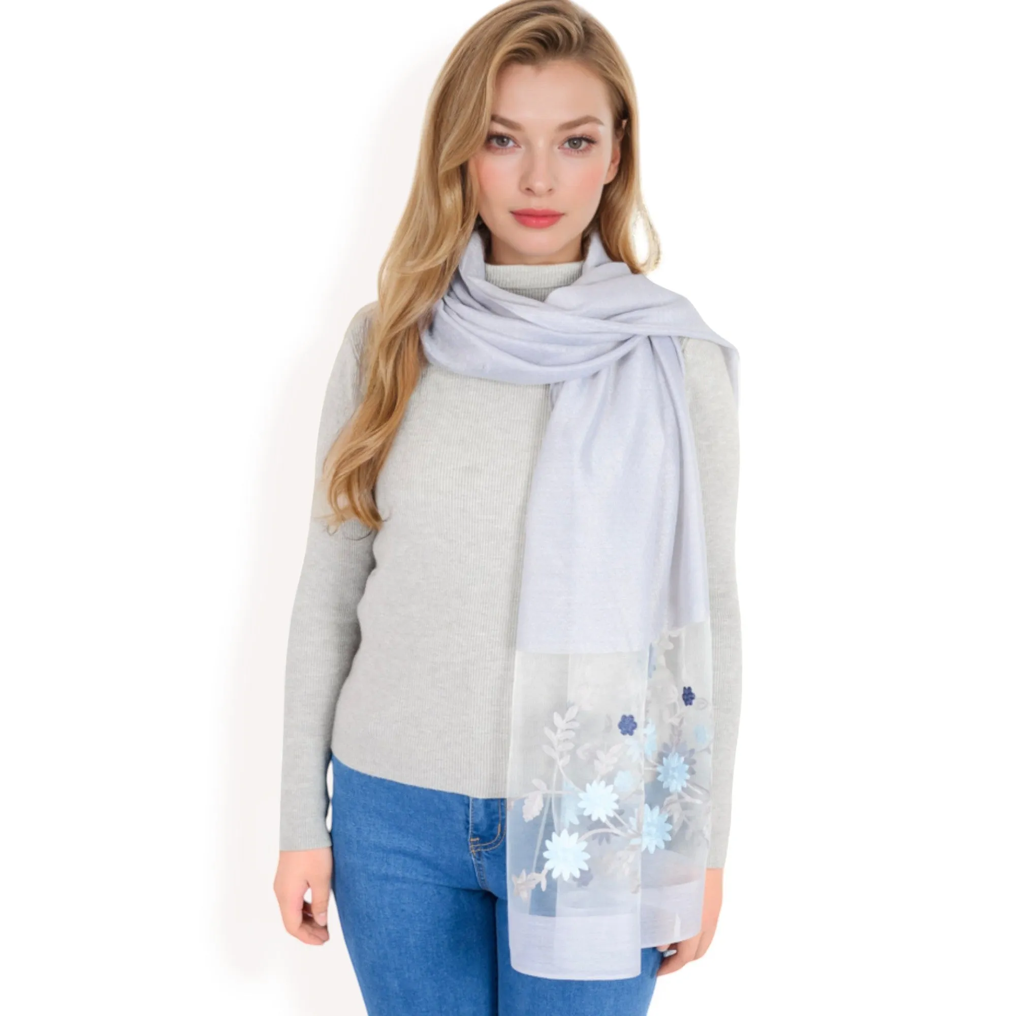 Women's Elegant Floral Scarf with Lightweight Textured Fabric Overlay for Sophisticated Style