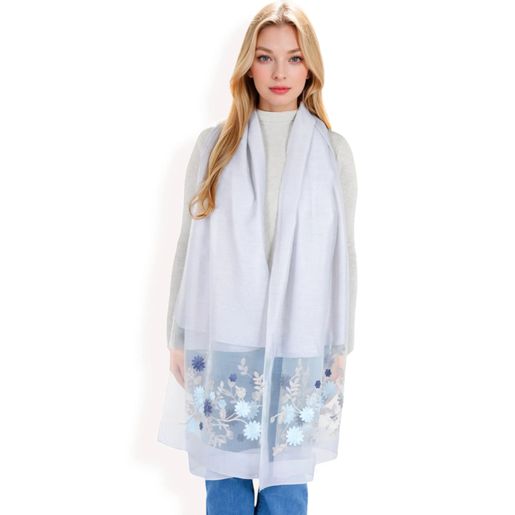 Women's Elegant Floral Scarf with Lightweight Textured Fabric Overlay for Sophisticated Style