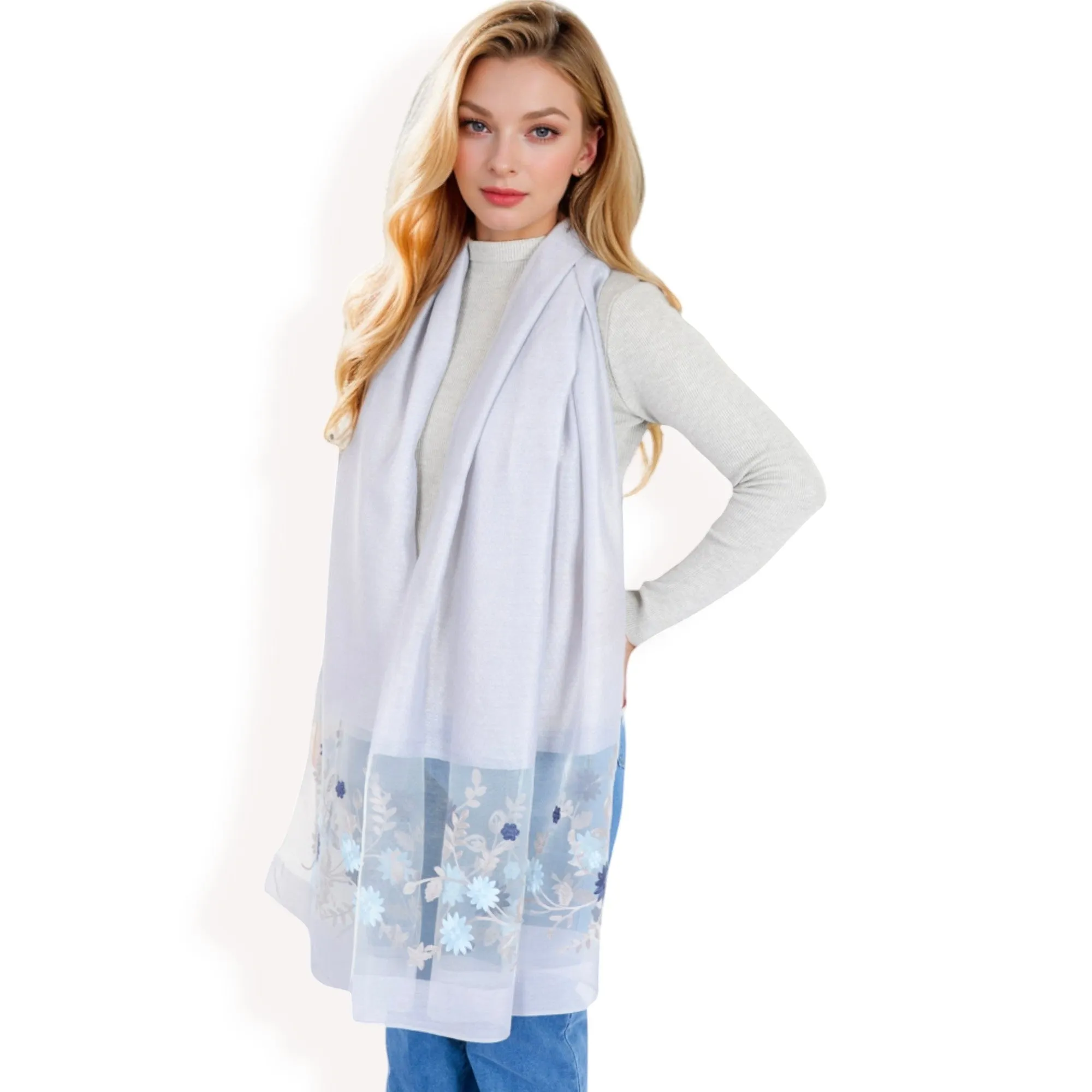 Women's Elegant Floral Scarf with Lightweight Textured Fabric Overlay for Sophisticated Style