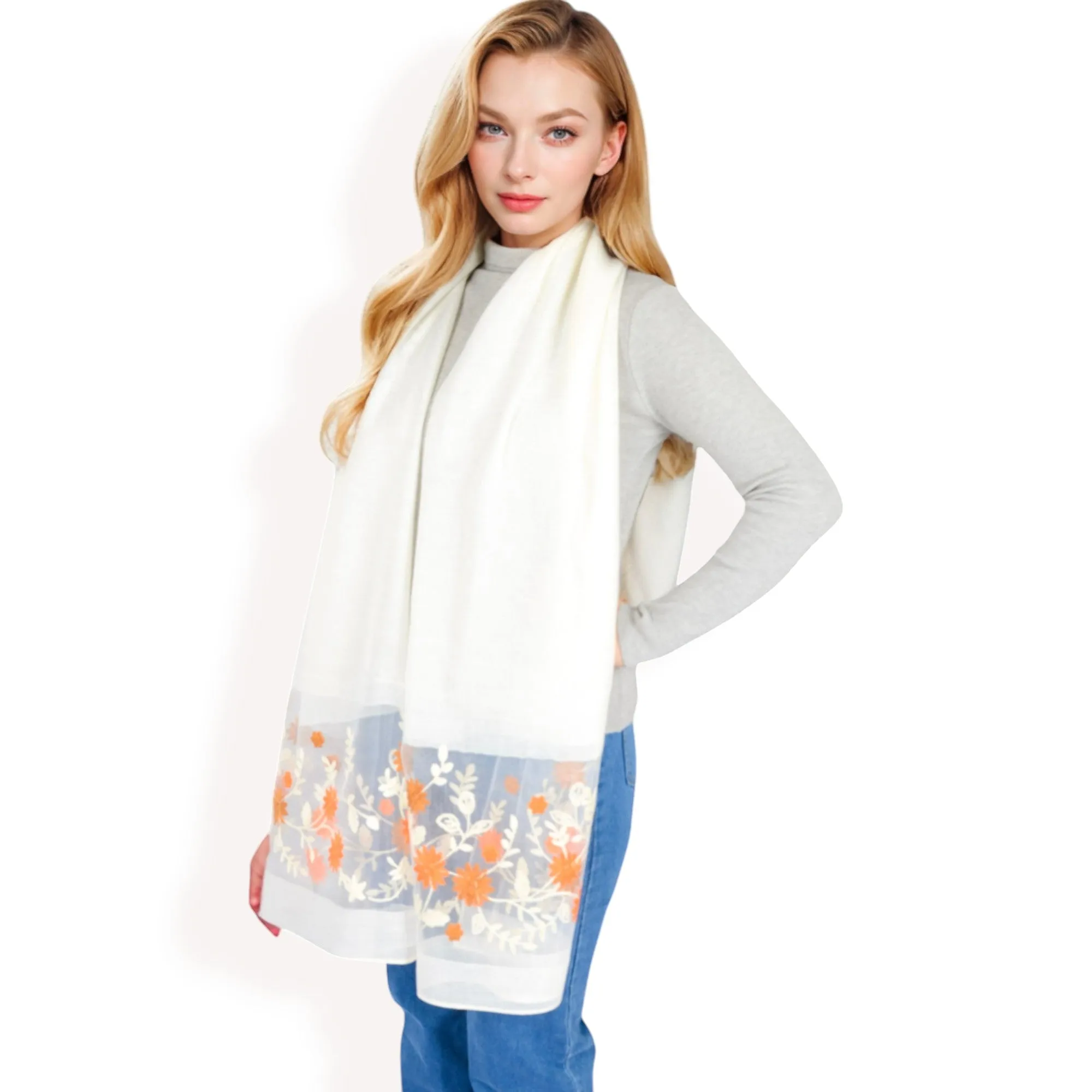 Women's Elegant Floral Scarf with Lightweight Textured Fabric Overlay for Sophisticated Style