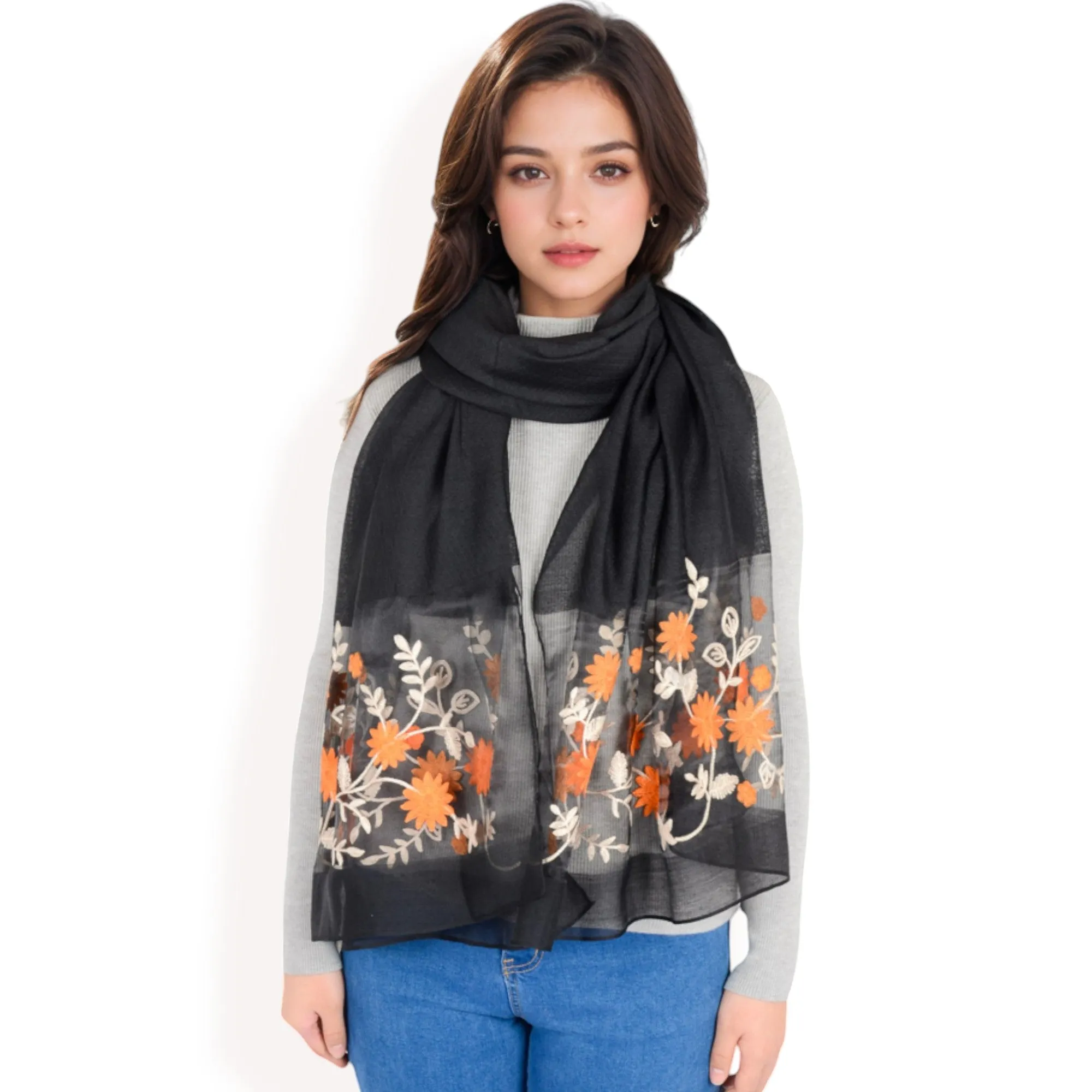 Women's Elegant Floral Scarf with Lightweight Textured Fabric Overlay for Sophisticated Style