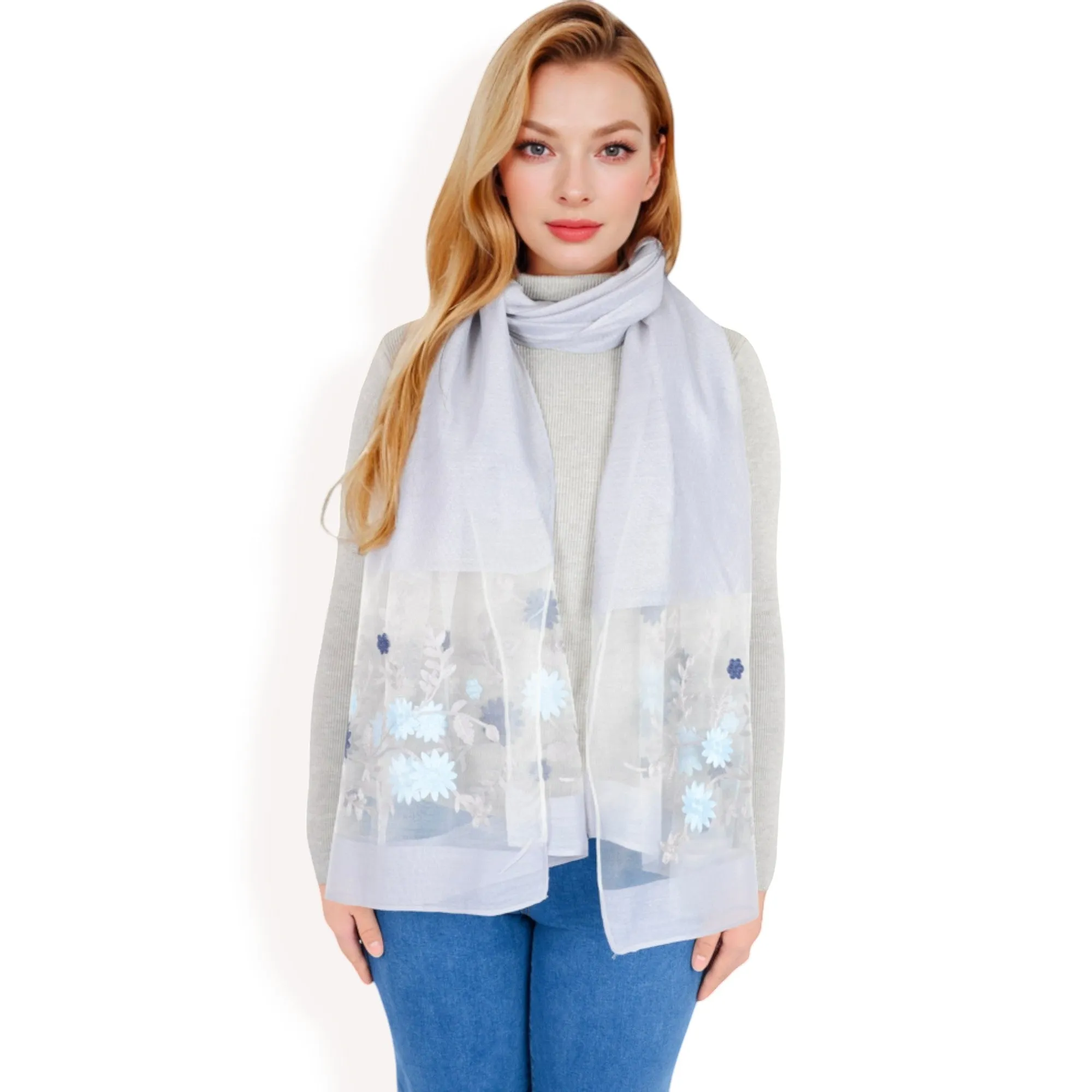 Women's Elegant Floral Scarf with Lightweight Textured Fabric Overlay for Sophisticated Style