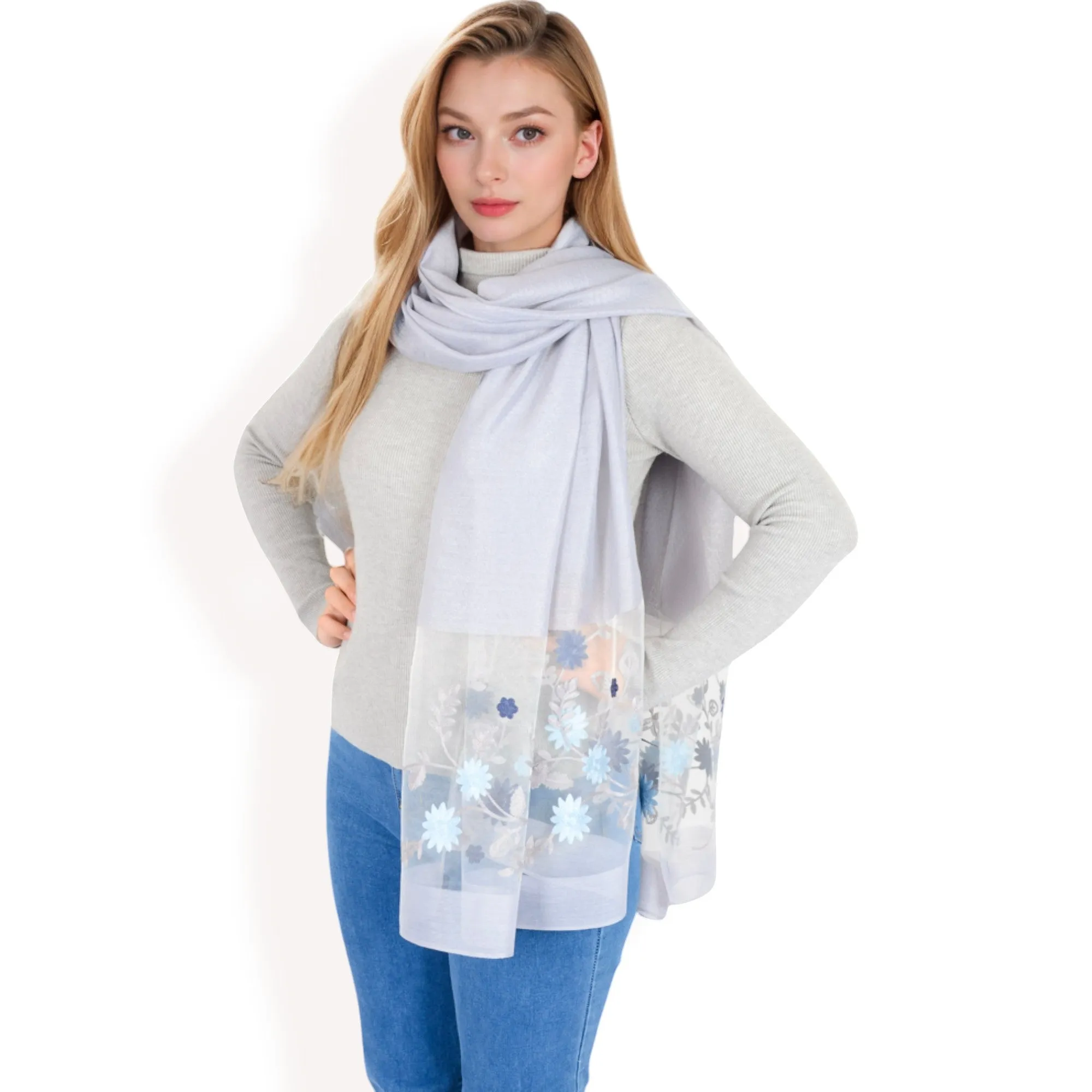 Women's Elegant Floral Scarf with Lightweight Textured Fabric Overlay for Sophisticated Style