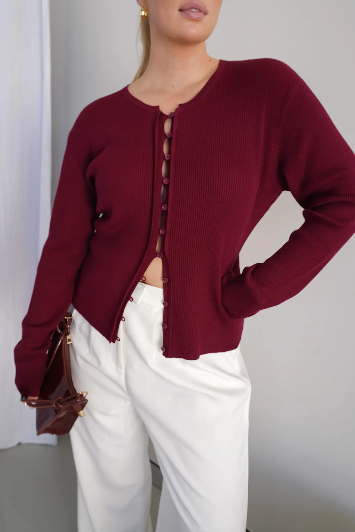 WREN RIB KNIT TOP MERLOT